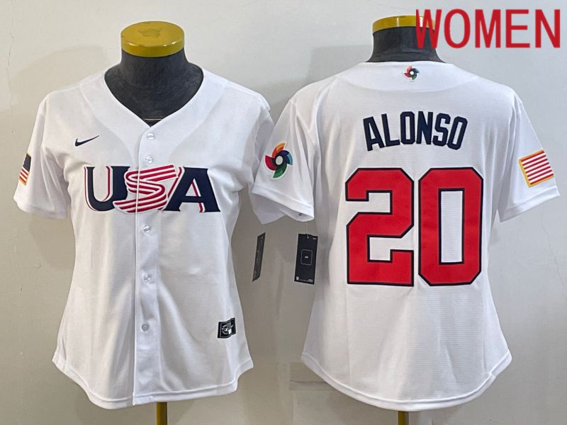 Women 2023 World Cub USA #20 Alonso White Nike MLB Jersey7->women mlb jersey->Women Jersey